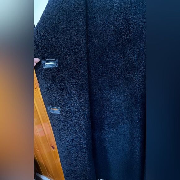 Zara Blue Faux Suede Shearling OVERCOAT Jacket Teddy Coat Long Size XS - Picture 9 of 12